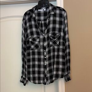 New York & Company Black and White Plaid Top